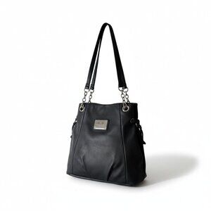 Nicole Miller Black Leather Shoulder Bag 12" X 12" X 4.5" With 12" Strap Drop Si